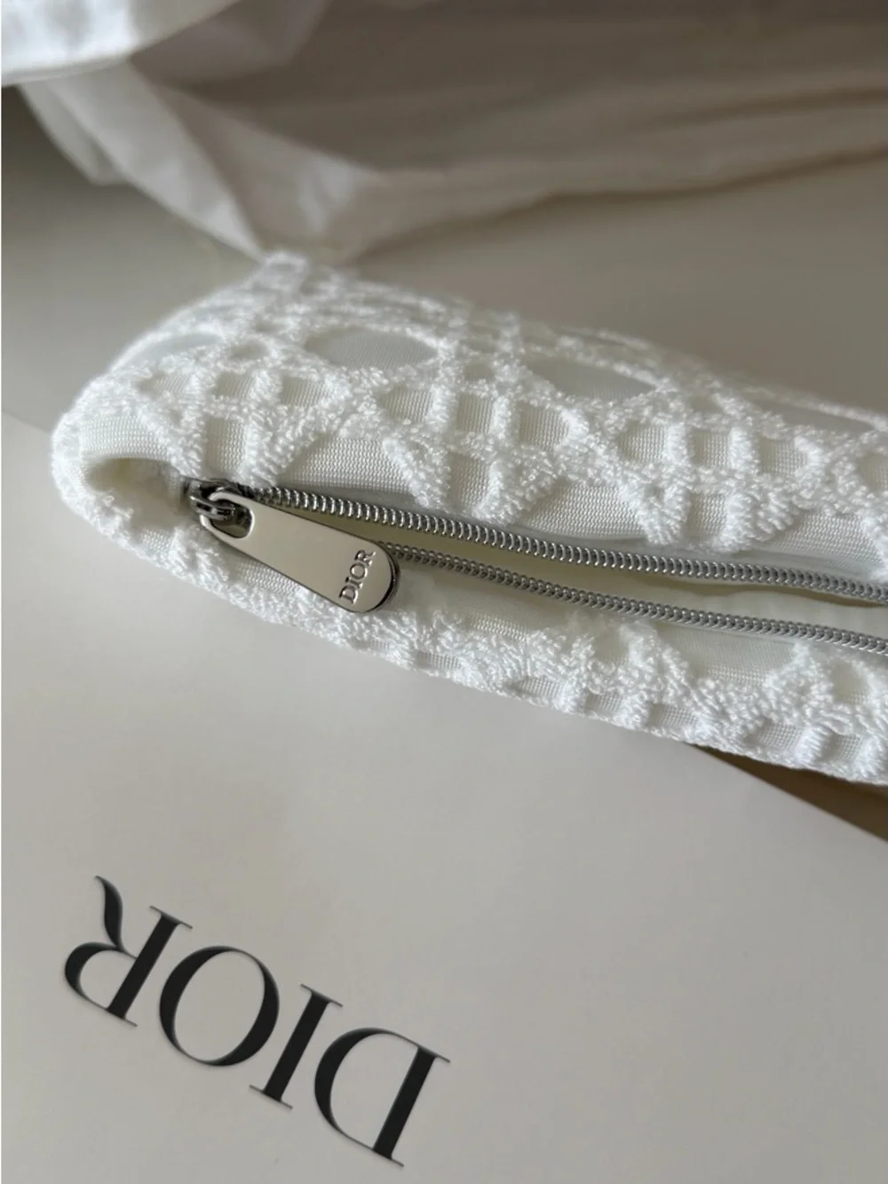 Dior White Embossed Logo Cosmetic Pouch